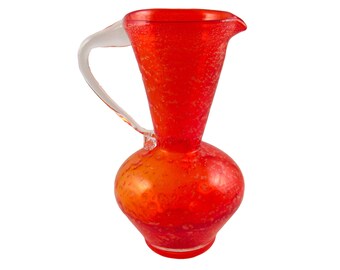 Glass Pitcher Hand Blown by Pilgrim Glass in Tangerine / Vintage Pilgrim Glass Pitcher / Vintage Blown Orange Glass Pitcher