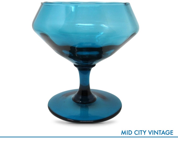 Vintage 1960s Blue Optic Glass Pedestal Bowl, Empoli Italian Décor