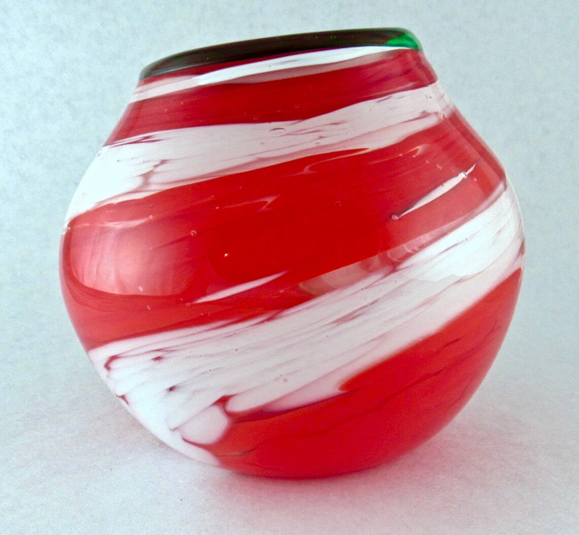 Red White and Green Art Glass Ball Vase Etsy