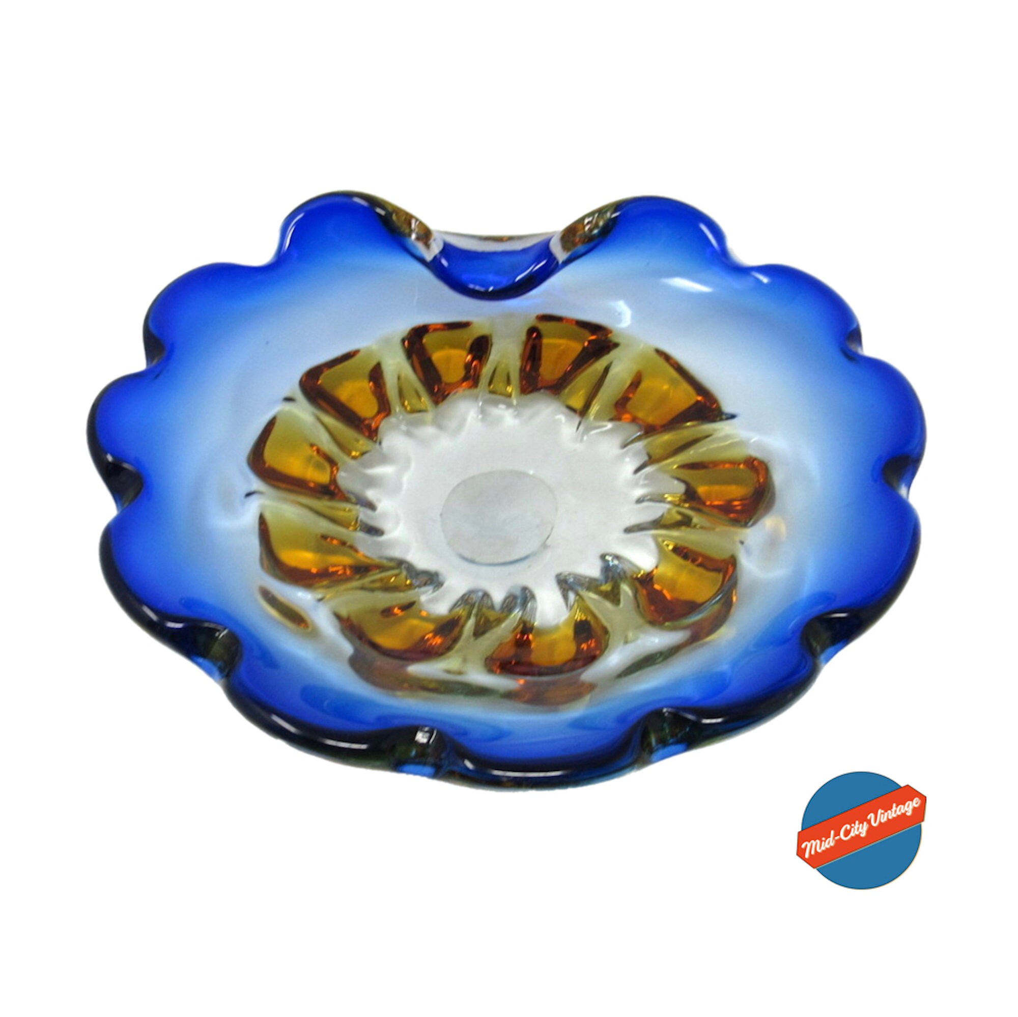 Czech HandBlown Glass Ashtray 1970s Decorative Glass Bowl Coffee Table Decor Vintage