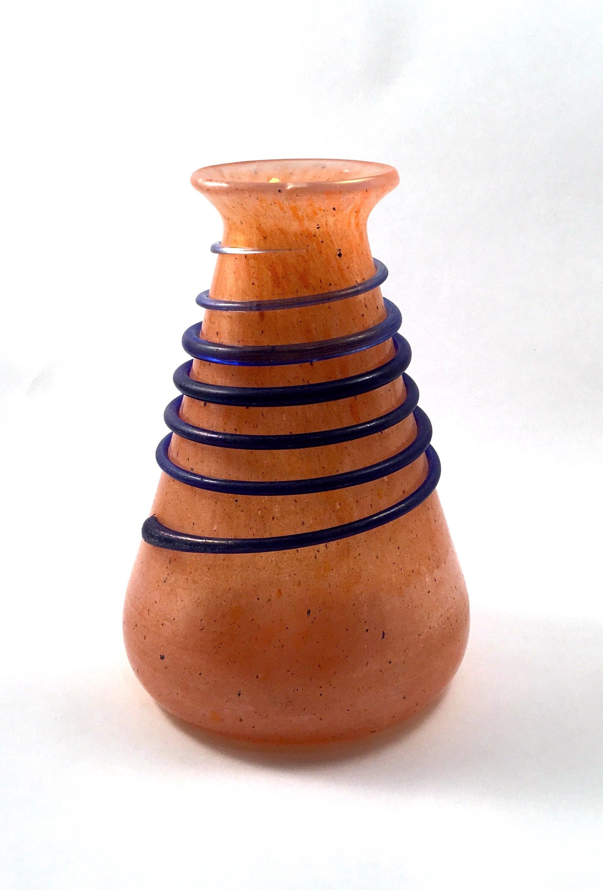 Orange Glass Vase with Purple Coil Decoration Etsy
