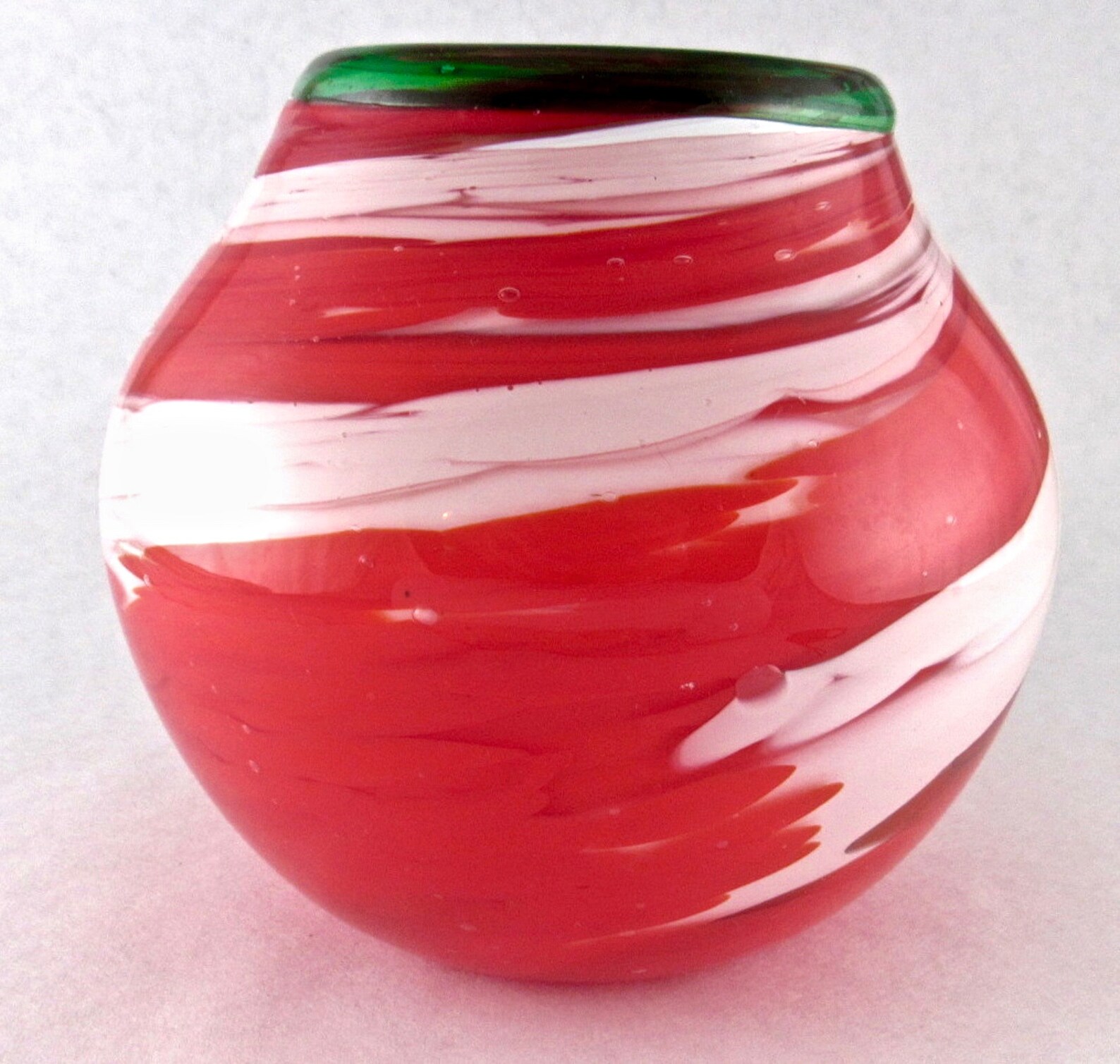 Red White and Green Art Glass Ball Vase Etsy