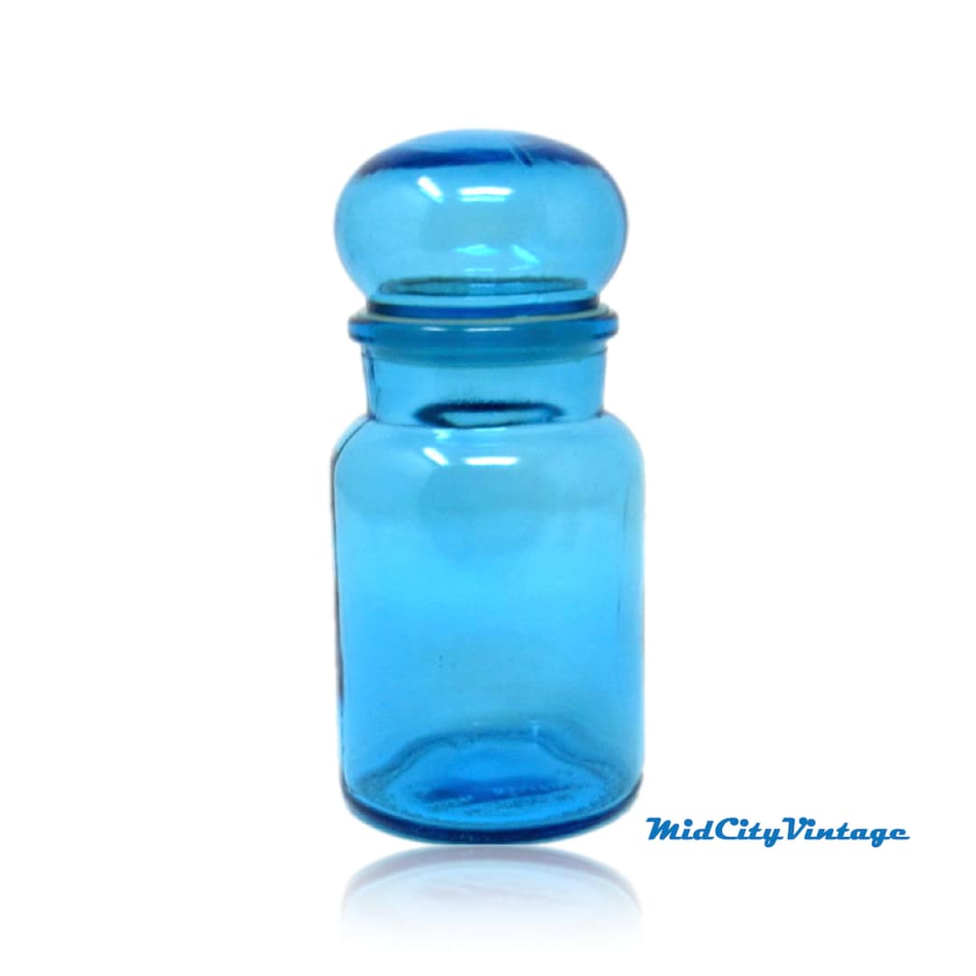 Vintage Blue Glass Cotton Ball Jar Bathroom Decor Vanity Etsy