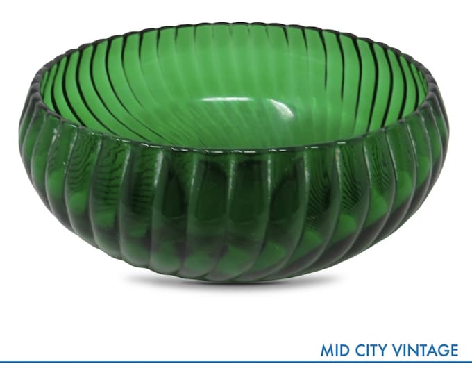 Vintage Anchor Hocking Forest Green Swirl Bowl - Ribbed Glass Candy/Snack Dish, 6" Collectible Mid-Century