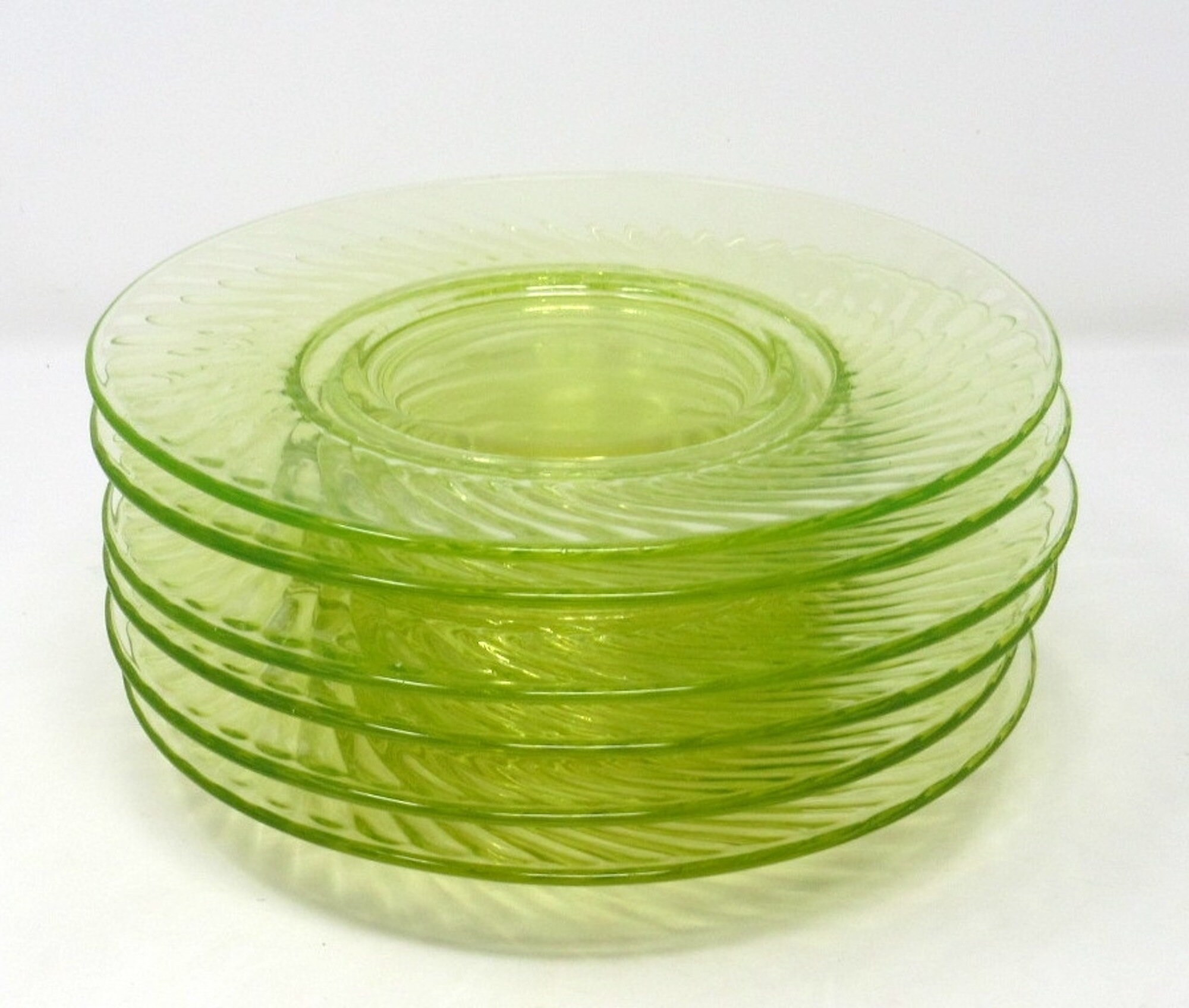Imperial Glass Lunch Plates Set of Six Twisted Optic Uranium Glass