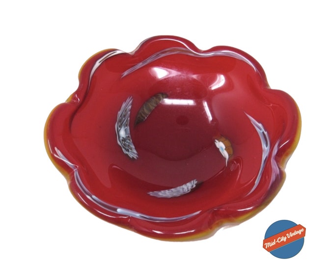 Mid-century Modern Hand-blown Glass Ashtray and Catch-all Bowl | Murano Style Glass | Vintage Ashtrays | Vintage Glassware