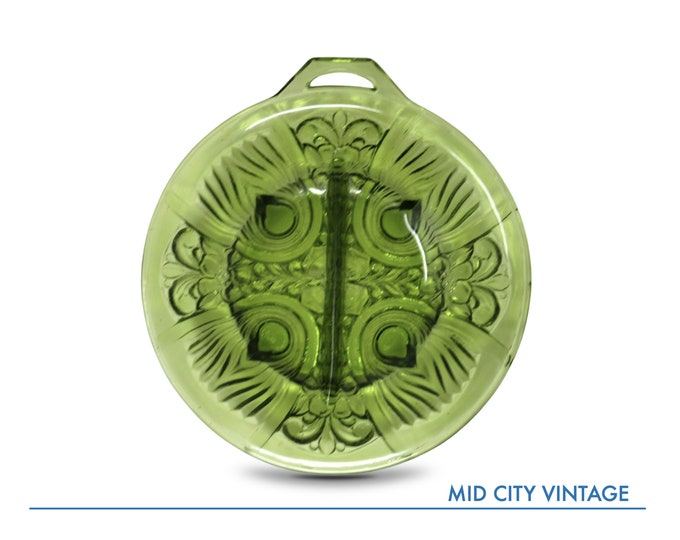 Vintage Indiana Glass Co. Killarney Divided Relish Dish - Green Pressed Glass with Leaf and Fruit Embossed Pattern - Perfect for Parties