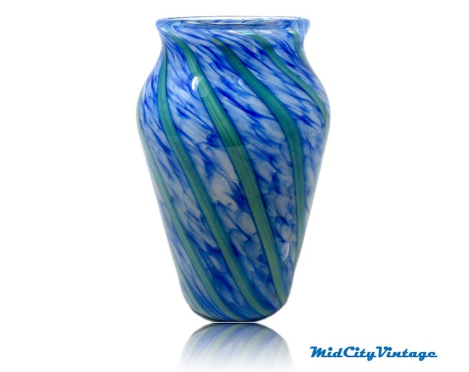 FiG Studios Glass Vase in Blue and Green - 1998 | Vintage Glass Vase | Home Decor