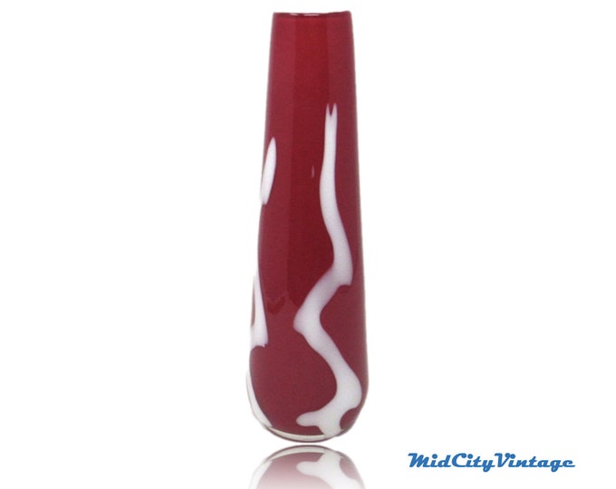 Glass Flower Vase in Red and White