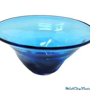 Hand-blown Blue Glass Decorative Bowl - 1980s | Vintage Glassware