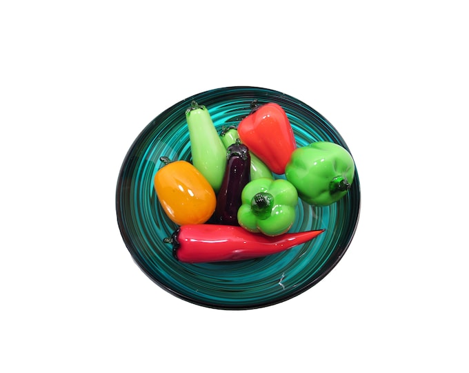 Glass Vegetables - Set of 8 (Red Chile Pepper, Eggplant, Green & Red Peppers, Jalapenos, and Squash)