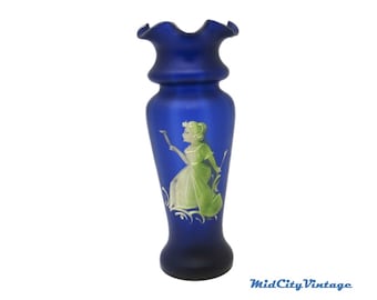Antique Cobalt Blue Mary Gregory Style Vase.