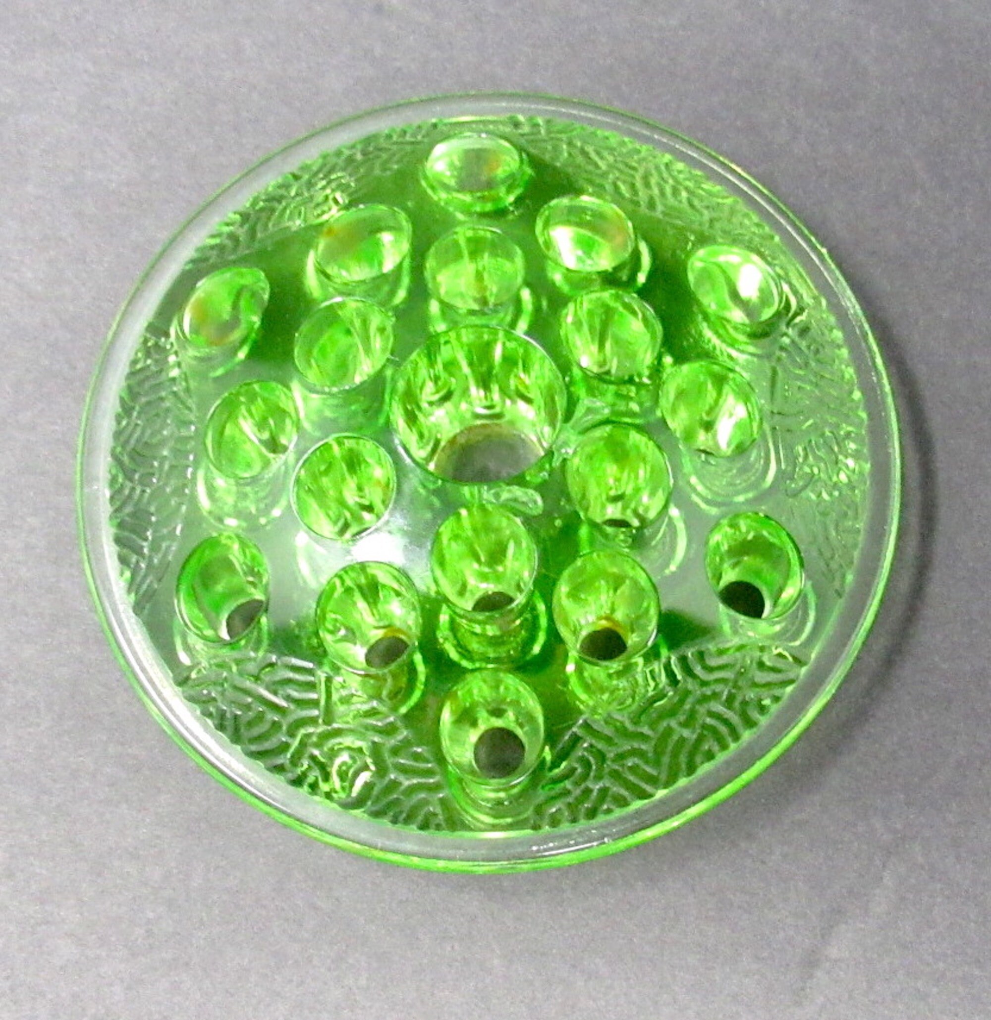 Vintage Round Uranium Glass Flower Frog — Mid City Vintage
