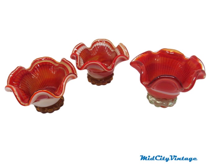 Glass Parfait Cups - Set of 3 - Dessert Bowls, Vintage Glassware, Hand Blown Glass, Vintage Kitchen
