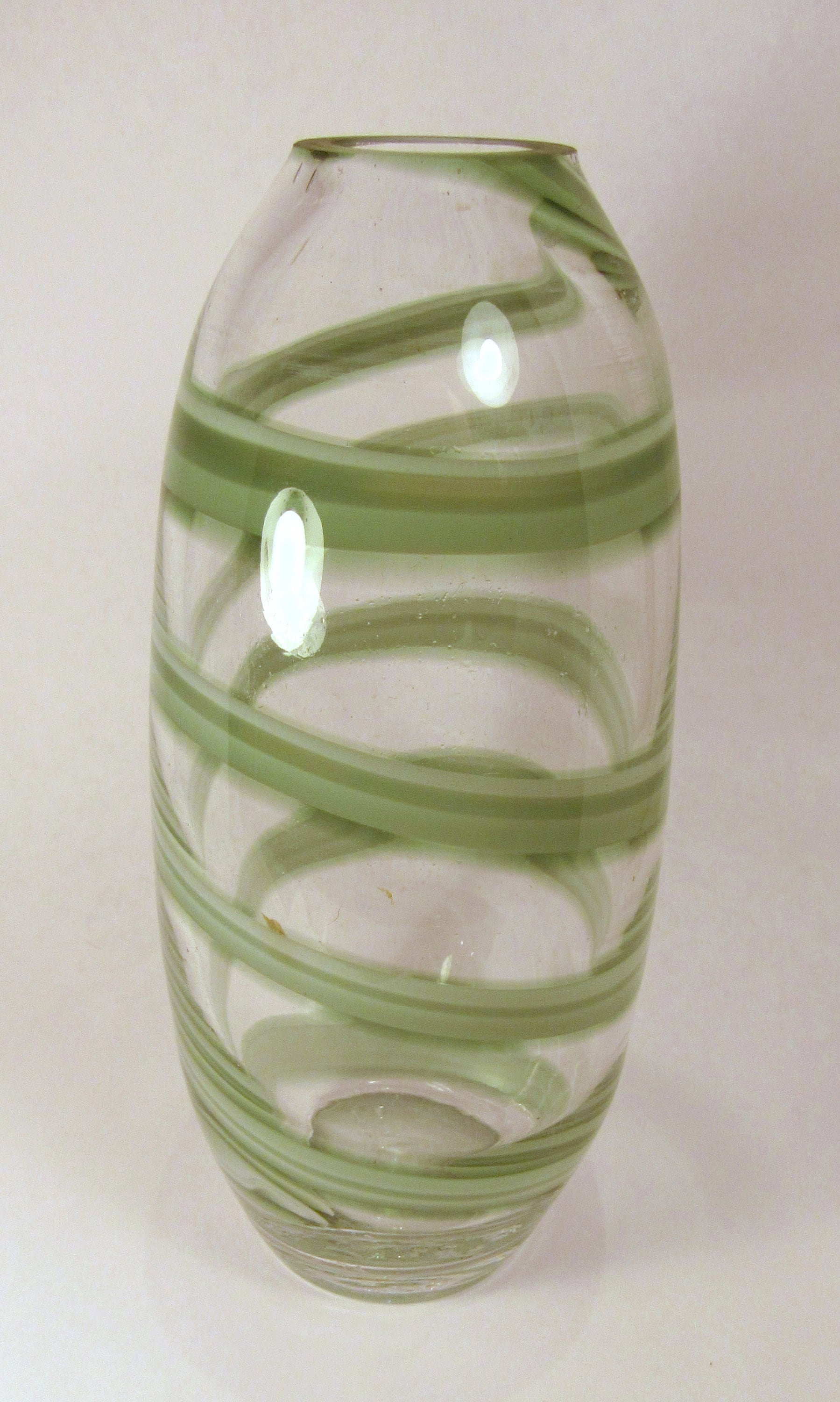 Oval Glass Vase with Green and White Ribbon Etsy