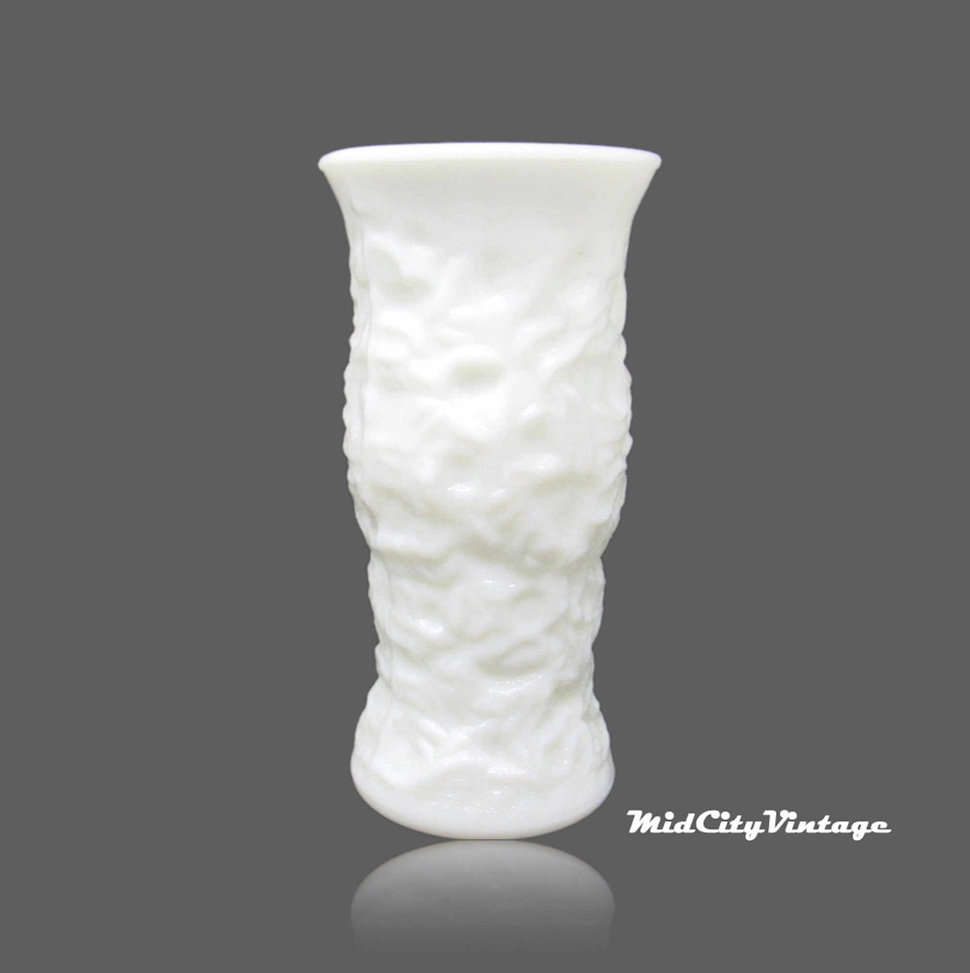 Vintage E.O. Brody White Textured Glass Vase, Cylinder Vase, Vintage
