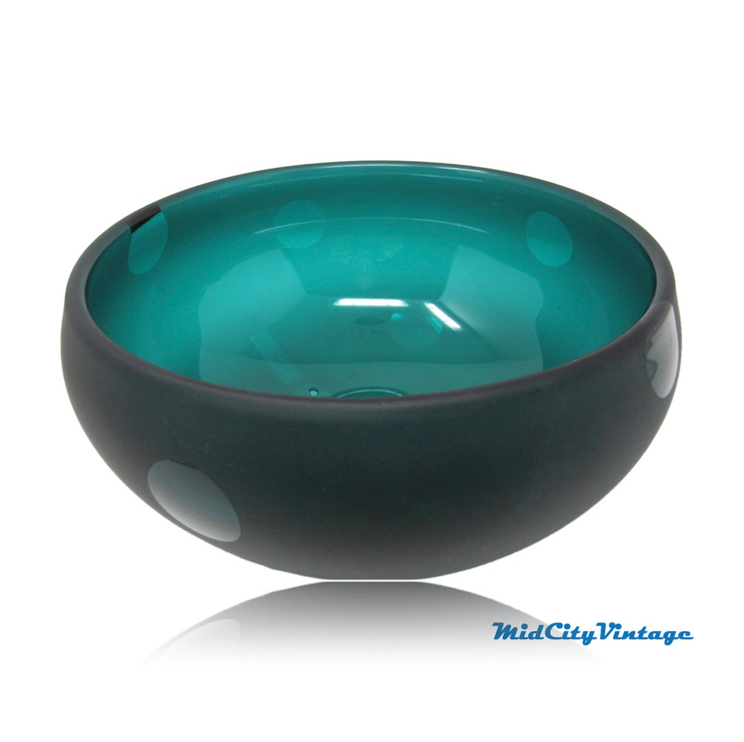 Emerald Etched Glass Bowl Hand Blown Glass Green Glassware Etsy