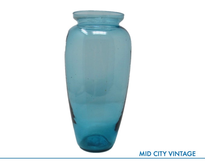Hand-blown Blue Glass Vase | Vintage Glass Vase | Translucent Glass Vase | Blue Flower Vase | Mid Century Modern Home Decor