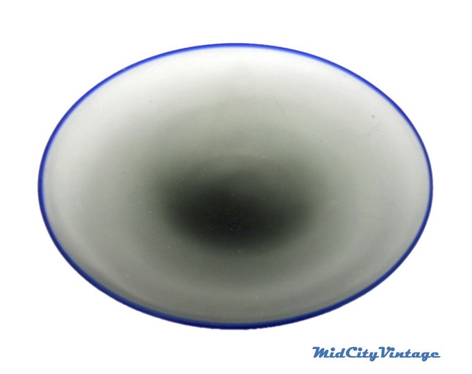 Frosted Gray Glass Bowl with Cobalt Trim
