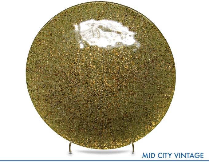 Large 14-inch Gold Glass Serving Platter | ACKAM Glass of Turkey | Gold Painted Glass Tray
