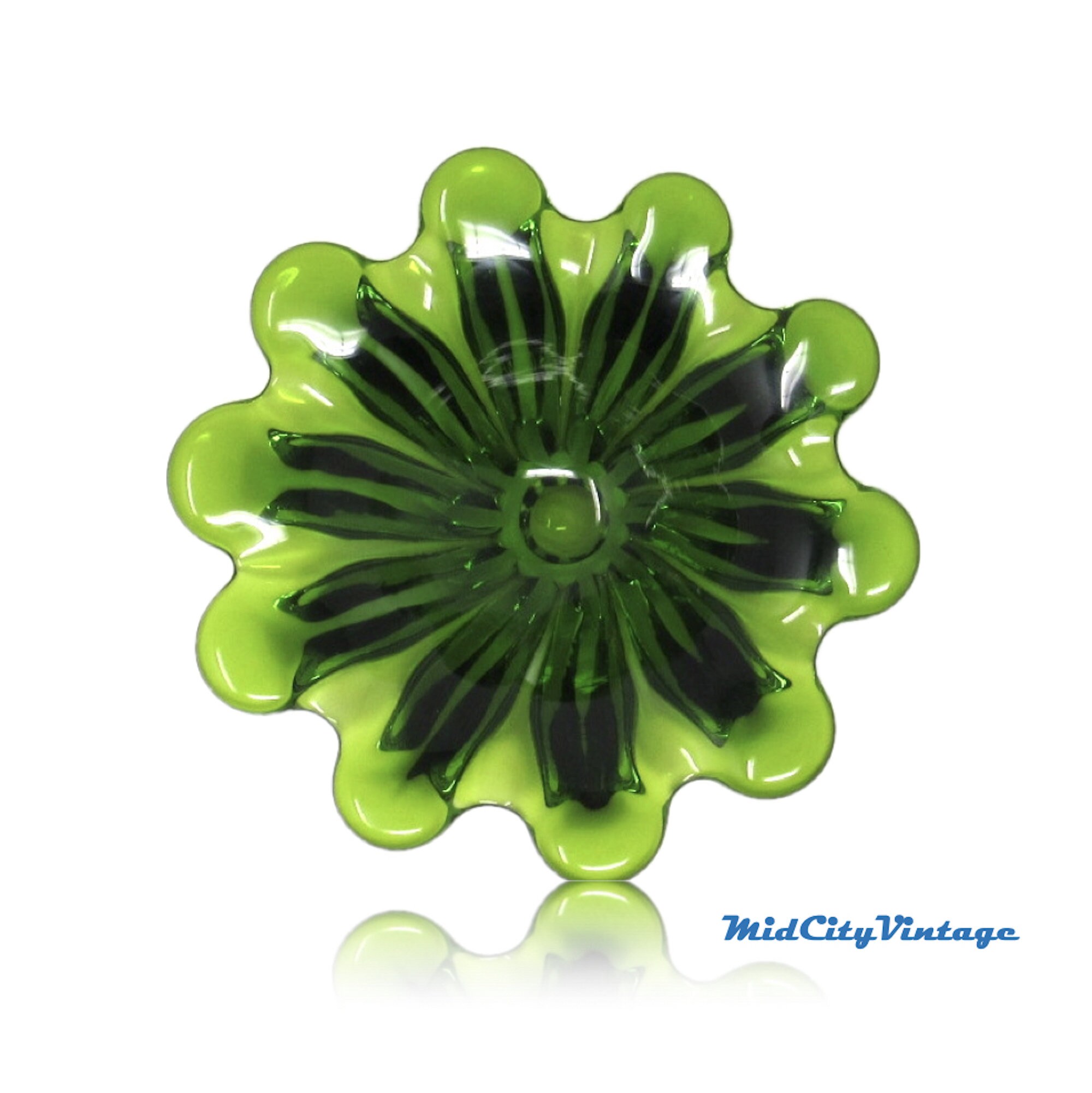 Midcentury Avocado Green Glass Decorative & Serving Bowl