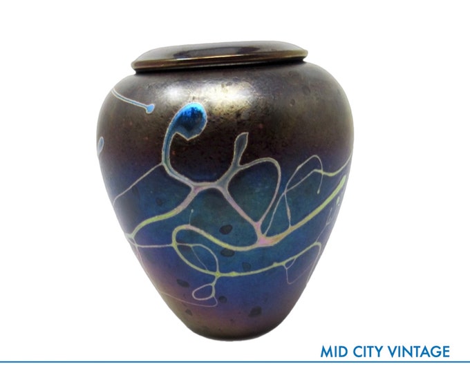 Art-Nouveau Style Metallic Brown Art Glass Vase - Hand-blown - Signed Robert Held - 1990s