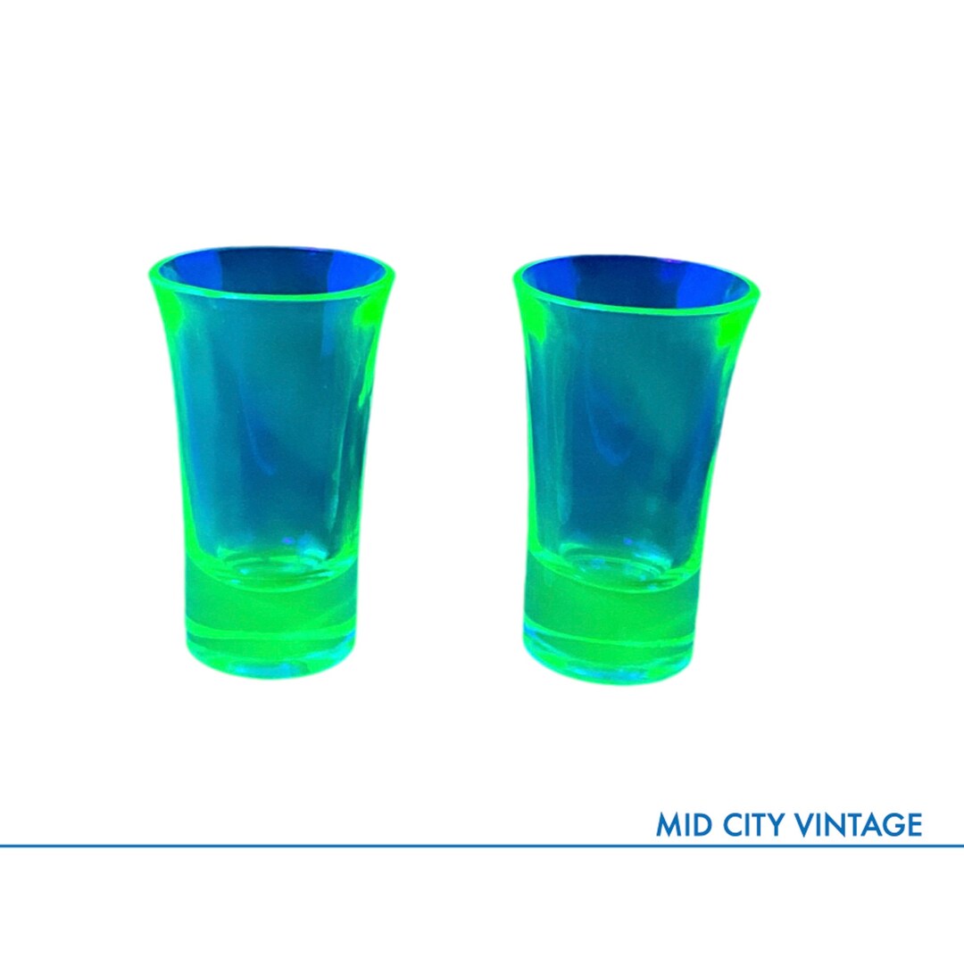 Vintage Uranium Glass Shot Glasses Art Deco Barware Charm Etsy