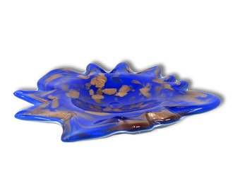 Fratelli Toso Glass Ashtray in Violet with Copper Aventurine - 1960s | Murano Art Glass