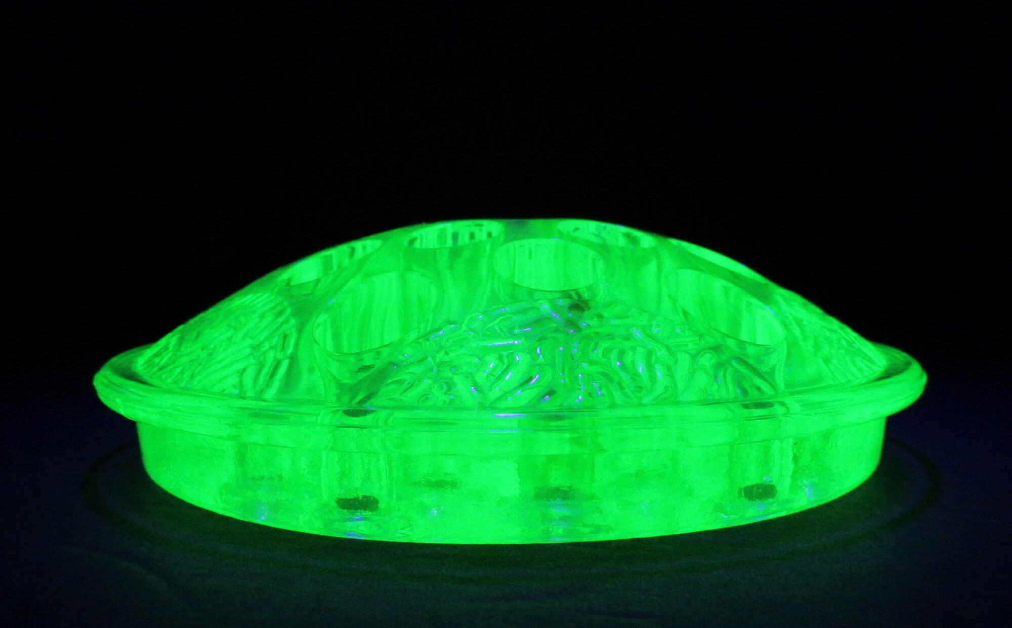 Vintage Round Uranium Glass Flower Frog — Mid City Vintage