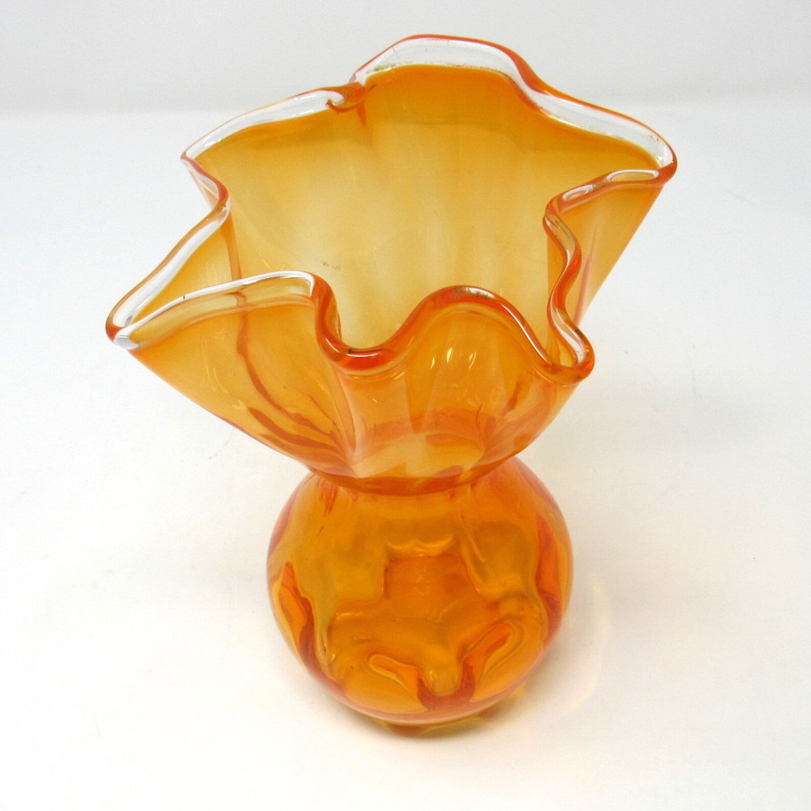 1960s Handblown Orange Optic Art Glass Vase with Ruffled Rim Etsy