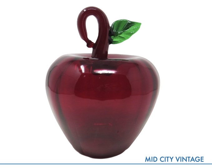 Glass Apple Paper Weight | Hand-blown Red Glass Apple | Glass Figurine | Vintage Glasswares