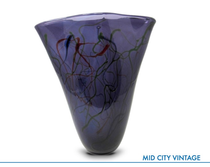 Abstract Hand-blown Decorative Glass Vase in Purple by VIZ Glass Co. of New Zealand - 1990s | Table Centerpiece Vase | Unique Gift Idea