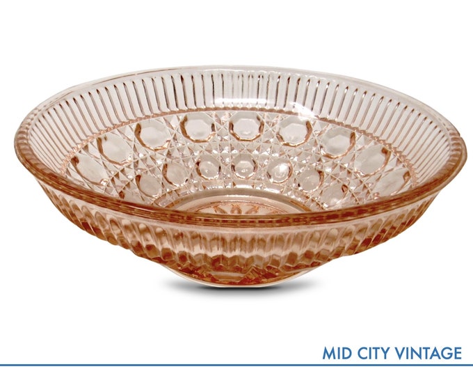 1930s Federal Glass Windsor Pink Button & Cane Bowl - Collectible 7.5" Serving/Catch-All Bowl in Excellent Condition