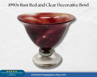 Hand-Blown Rust Red Glass Pedestal Bowl - Signed Mi Shahyali, 1999
