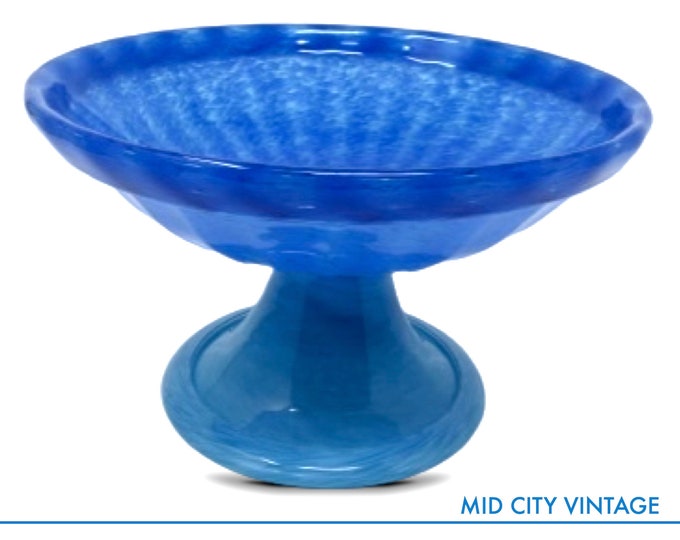 Elegant Glass Fruit Bowl - Blue Decorative Pedestal Centerpiece, Vintage Glass Bowl, Glass Decor