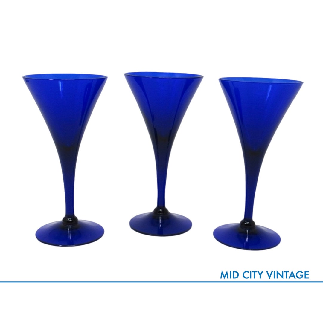 Art Deco Vintage Cobalt Blue Cordial Glasses Set of 3 Etsy