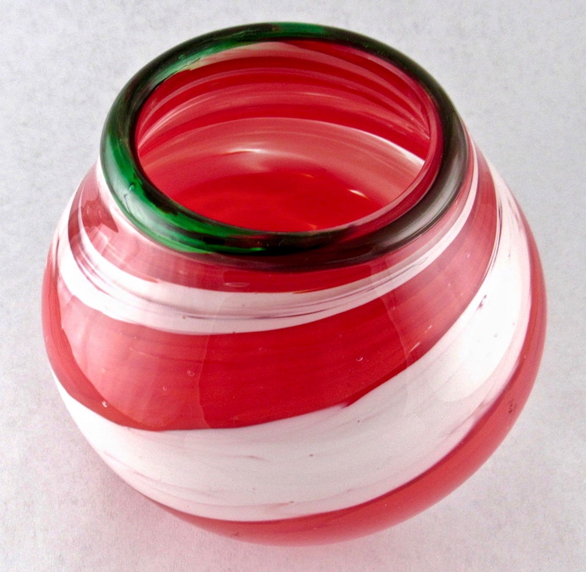 Red White and Green Art Glass Ball Vase Etsy