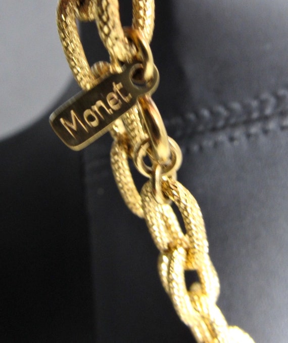 Monet Textured Gold-tone Metal Chain LInk Necklac… - image 5