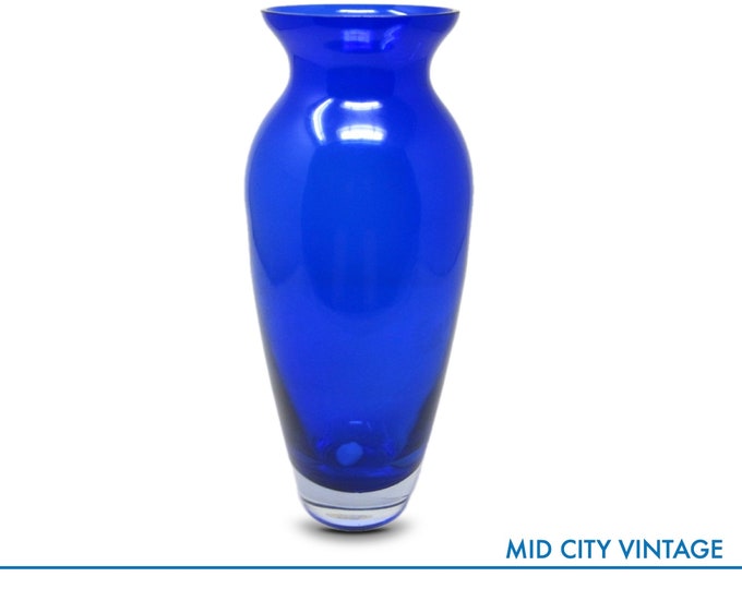 Vintage Blue Glass Vase - 12" Tall Elegant Centerpiece for Home Décor, Living Room Décor