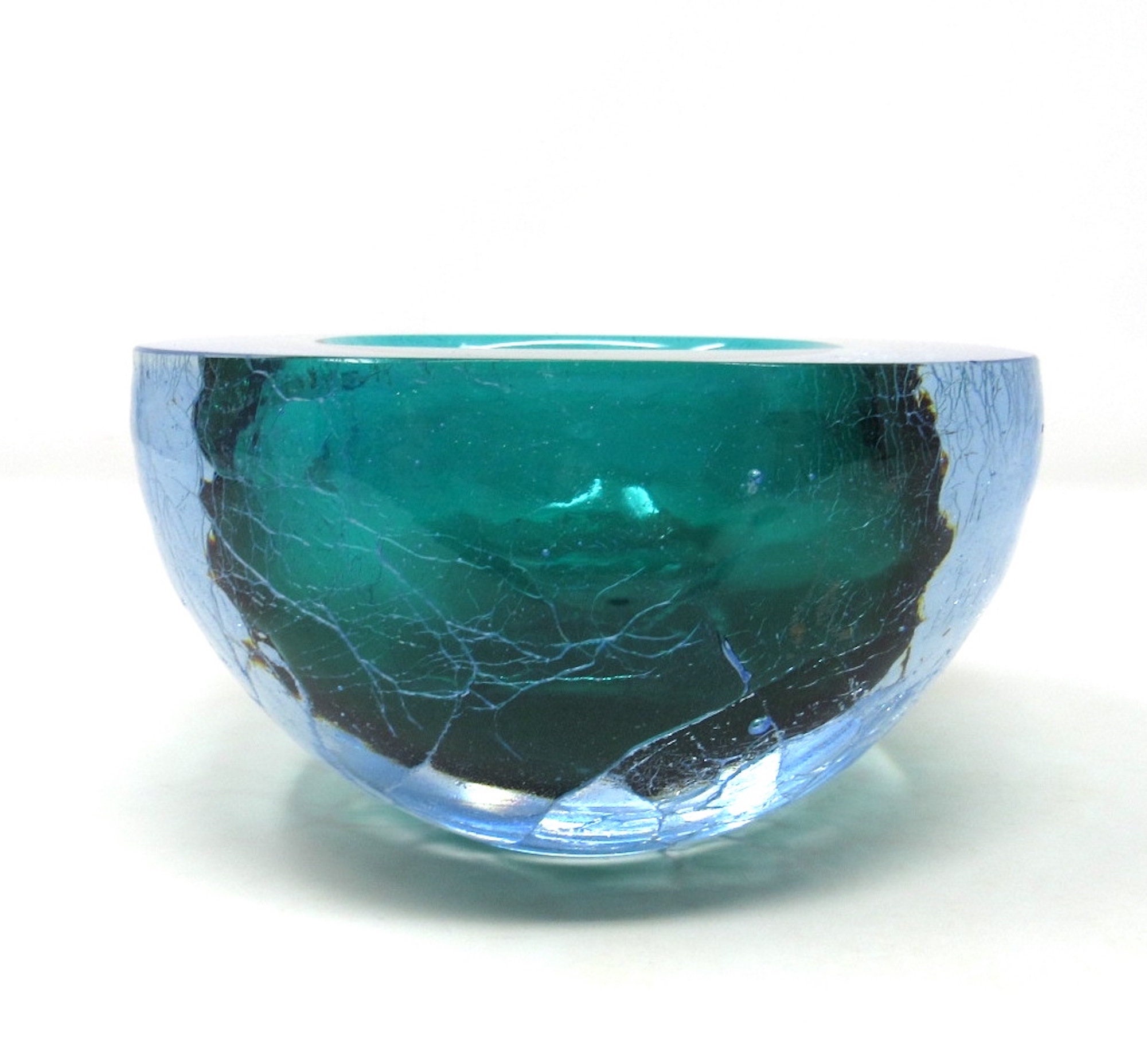 Barbini (Murano) Crackle Glass Geode Bowl, Lavender & Teal Glass, Vintage Murano Glass, Murano