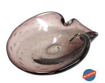 Amethyst Hand-blown Glass Ashtray with Controlled Bubbles | Vintage Catch-all Bowl | Vintage Glassware