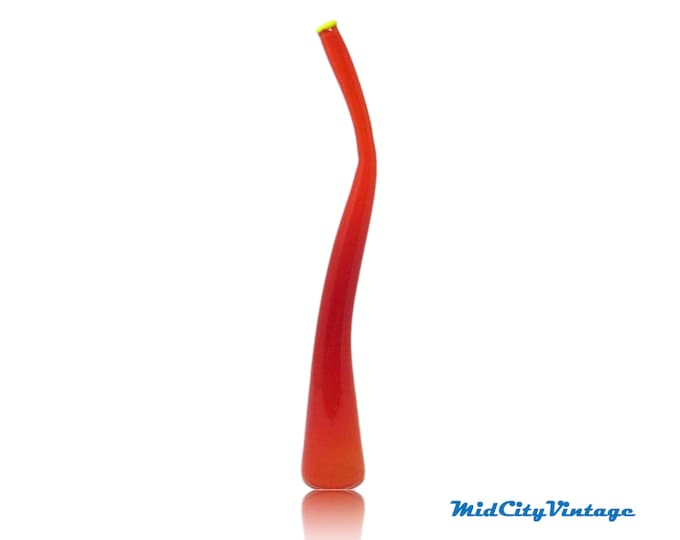 Hand-blown Tall Bent Glass Vase in Orange and Yellow