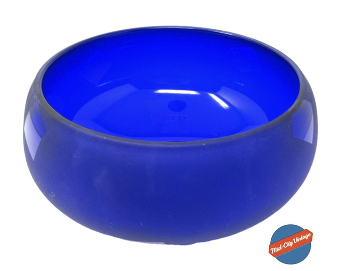 Hand-blown Cobalt Blue Satin Glass Bowl with Etched Squares | Blue Glassware | Decorative Glass Bowl