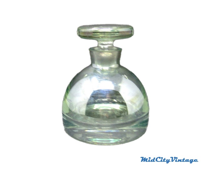 Krosno Iridescent Green Glass Perfume/Cologne Bottle, Vintage Glassware, Made in Poland