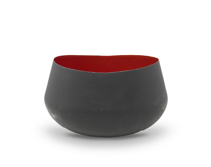 Painted Aluminum Decorative Bowl / Planter in Red and Gray