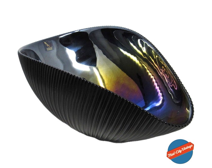 Hand-blown Yalos Murano "Mono" Shell Bowl in Black with Mother of Pearl Finish | Decorative Bowls | Centerpiece Bowl