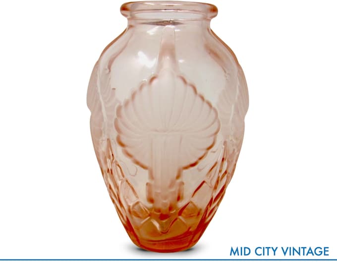 1920s Pierre D'Avesn Art Deco Vase - Vintage Blush Glass with Calla Lily Pattern, 8.5" Tall, Collector's Item