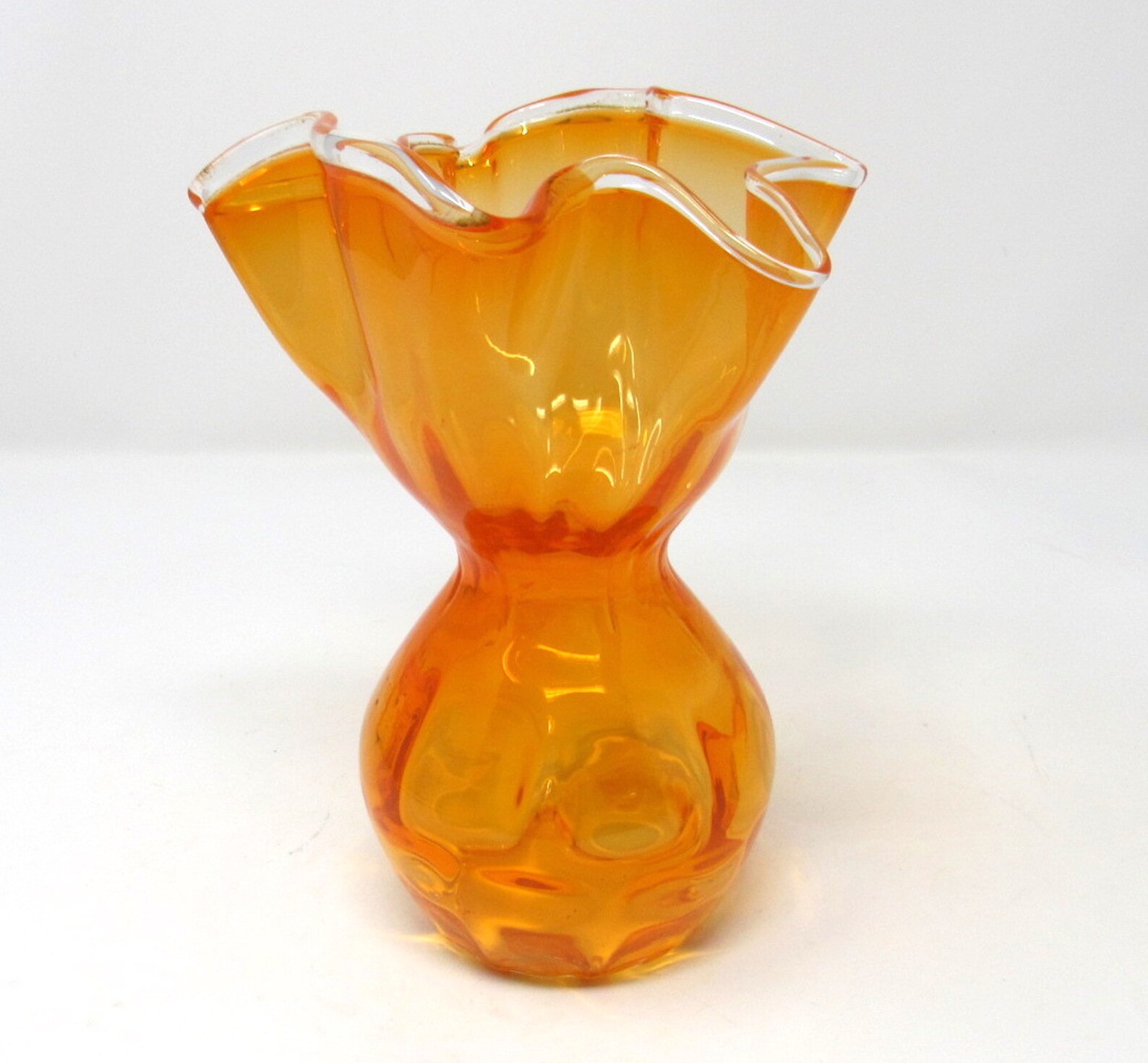 1960s Handblown Orange Optic Art Glass Vase with Ruffled Rim Etsy