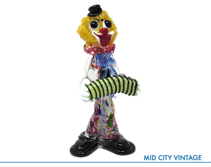 Glass Clown Figurine with Accordion by Franco Toffolo - 1960s