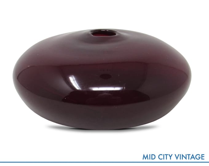 Vintage Hand-Blown Mulberry Glass Solifleur Vase - Round Squat Single Flower Decor for Home, Kitchen, Coffee Table, Bathroom Vanity